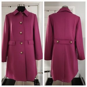 Talbots Double Twill Wool Coat - Magenta or Fuschia - Size 6 NWT